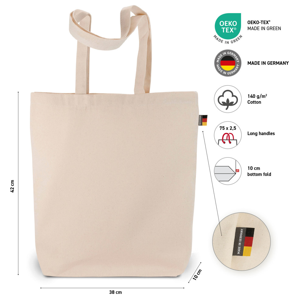 LEIPZIG – Baumwolltasche mit langen Henkeln und Bodenfalte, Made in Germany