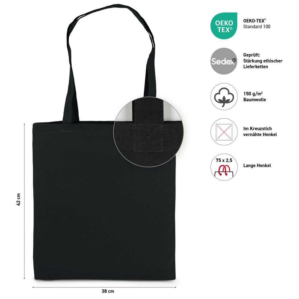 RIAD – Cotton bag with long handles | Black | A1288-21-70